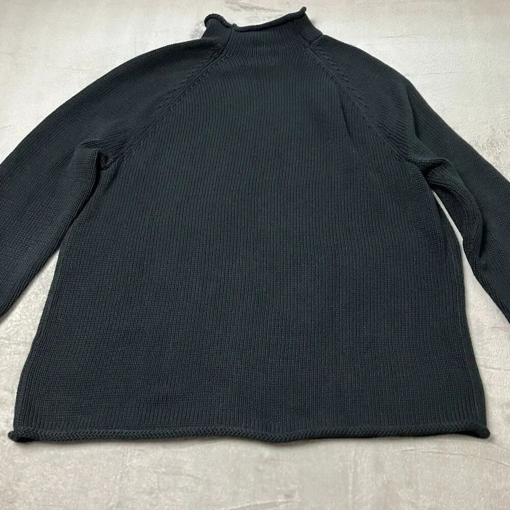 J Crew  1988 Rollneck Sweater Mens L Black Cotton Oarsman 90s Style Preppy BW186